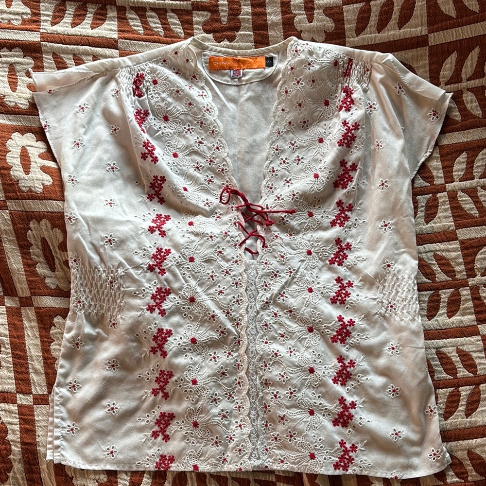 Adorable Red & White Lacy Blouse